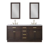 Water Creation | Chestnut 72 In. Double Sink Carrara White Marble Countertop Vanity In Brown Oak with Mirrors | CH72CW06BK-R21000000