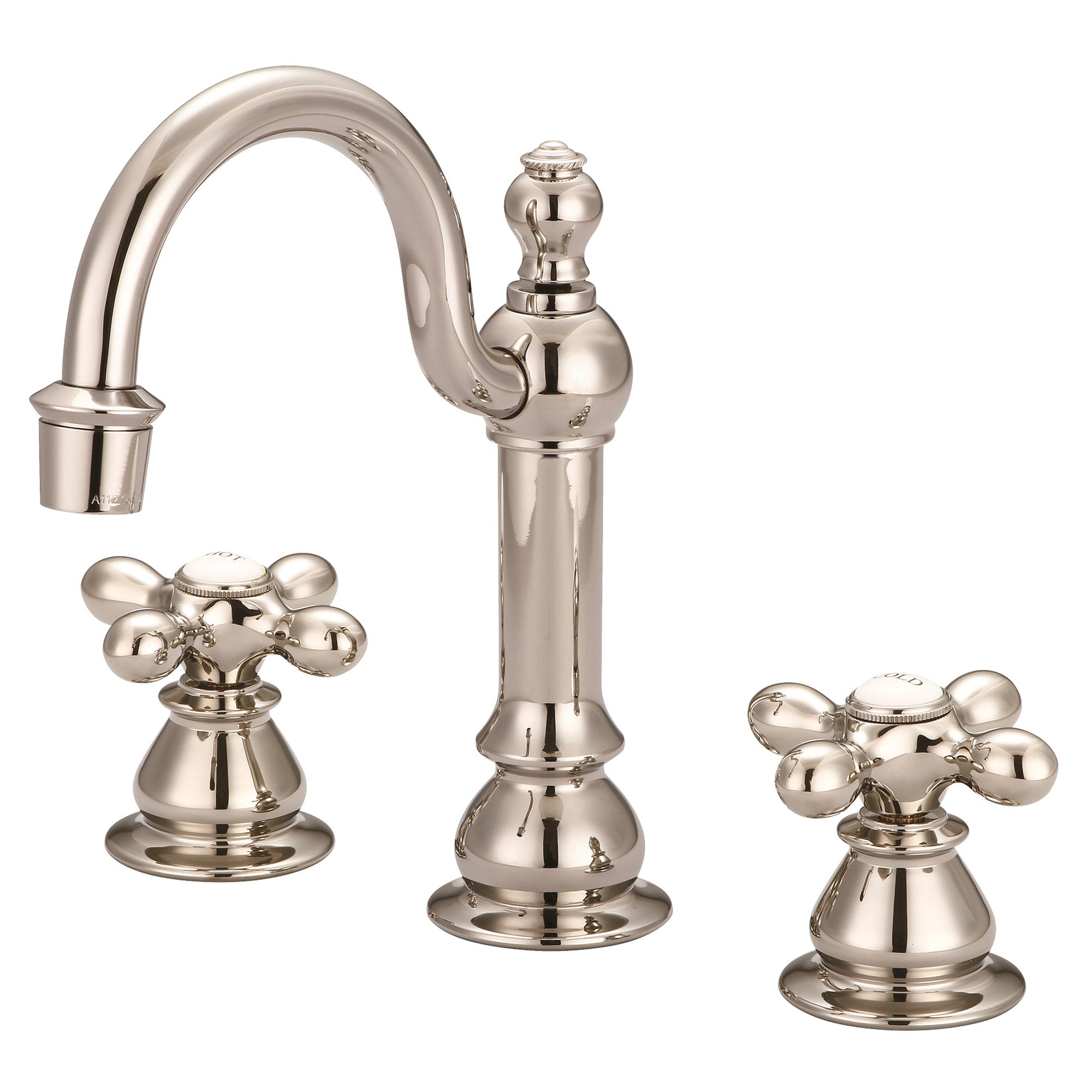 Water Creation | American 20th Century Classic Widespread Lavatory F2-0012 Faucets With Pop-Up Drain in Polished Nickel (PVD) Finish With Metal Cross Handles, Hot And Cold Labels Included | F2-0012-05-AX