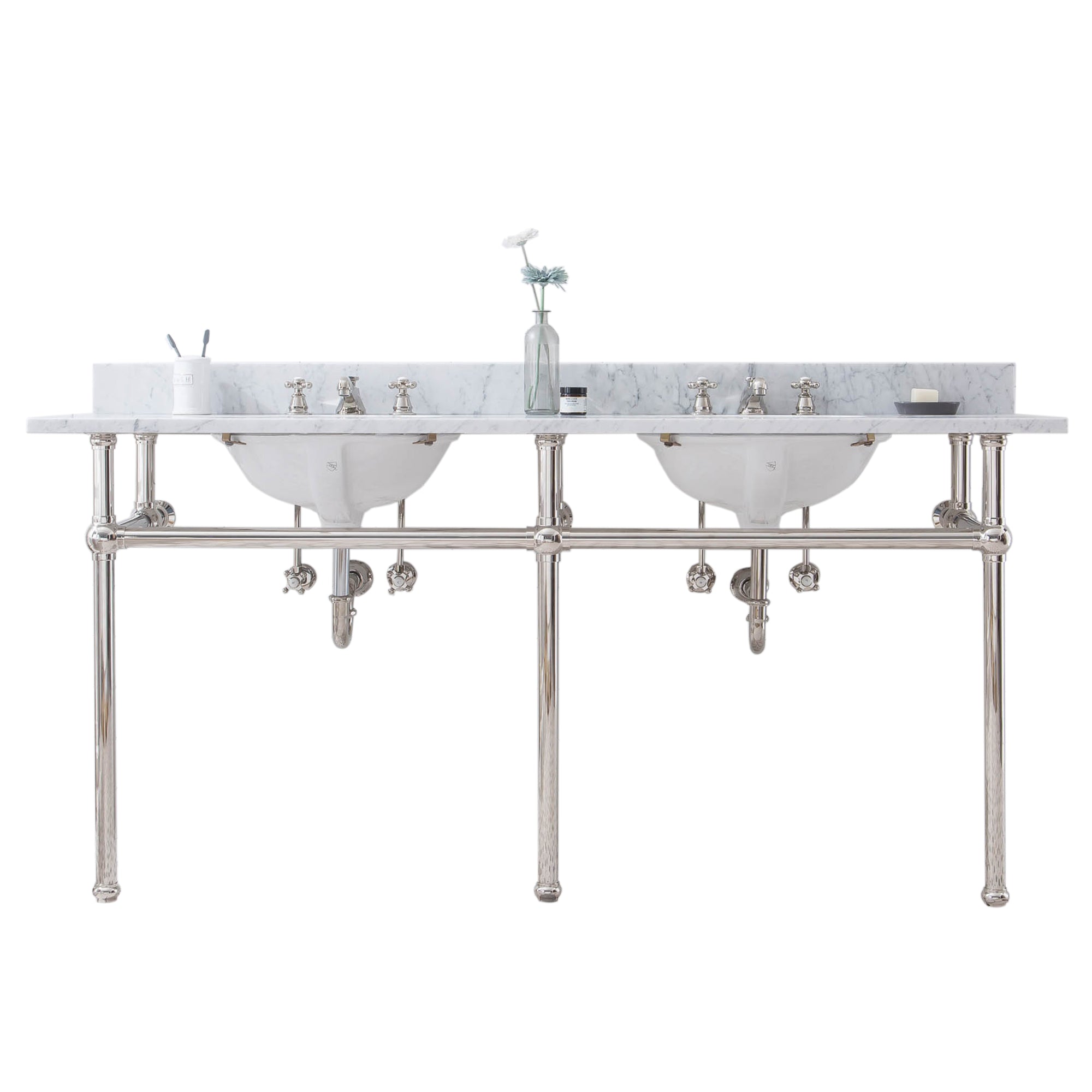 Water Creation | Embassy 72 Inch Wide Double Wash Stand, P-Trap, and Counter Top with Basin included in Polished Nickel (PVD) Finish | EB72C-0500