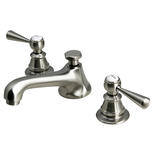 Water Creation | American 20th Century Classic Widespread Lavatory F2-0009 Faucets With Pop-Up Drain in Brushed Nickel Finish With Torch Lever Handles, Hot And Cold Labels Included | F2-0009-02-TL