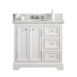 Water Creation | 36 Inch Wide Pure White Single Sink Carrara Marble Bathroom Vanity From The Derby Collection | DE36CW01PW-000000000