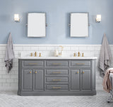 Water Creation | 72" Palace Collection Quartz Carrara Cashmere Grey Bathroom Vanity Set With Hardware in Satin Gold Finish And Only Mirrors in Chrome Finish | PA72QZ06CG-000000000