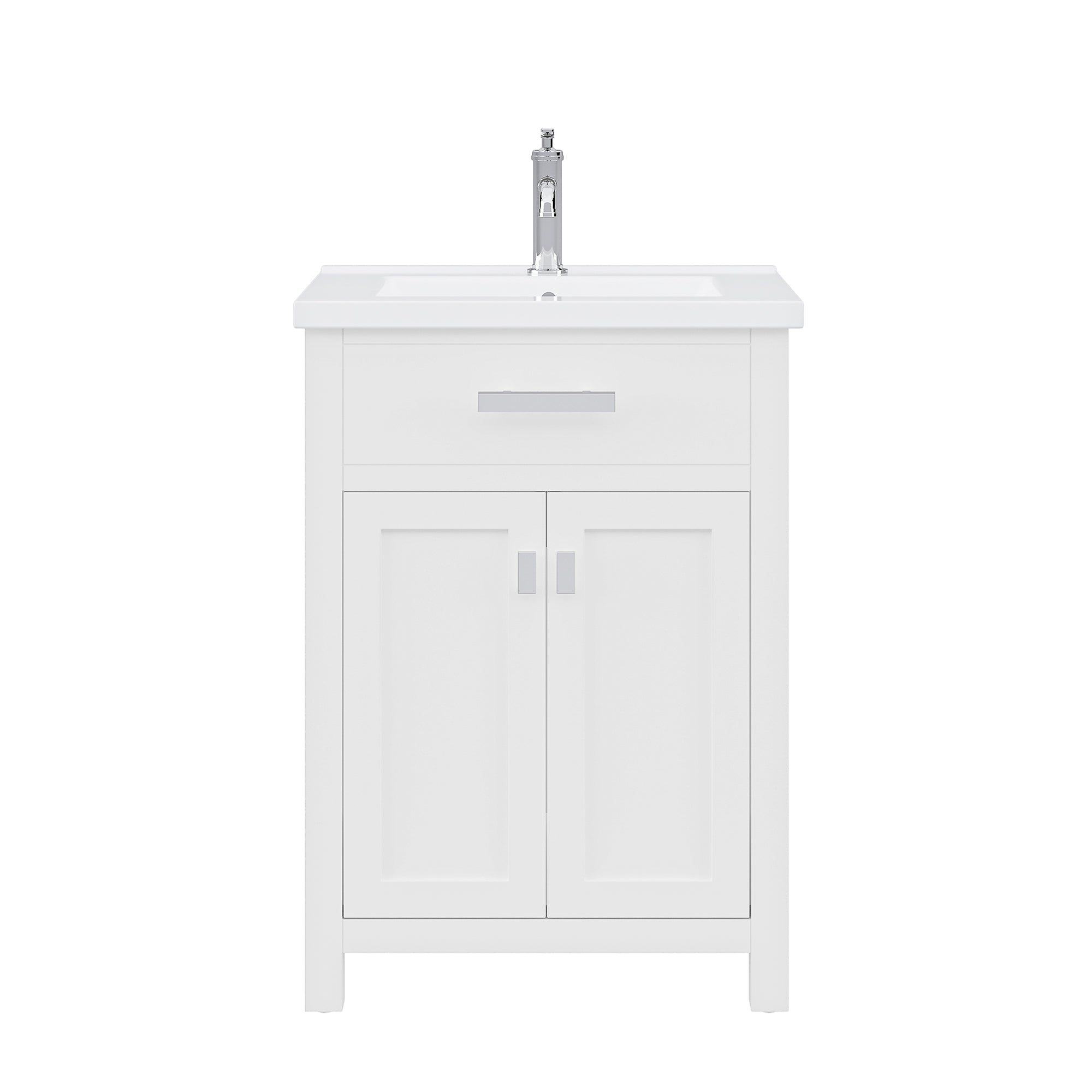 Water Creation | 24 Inch Pure White MDF Single Bowl Ceramics Top Vanity With Double Door From The MYRA Collection | MY24CR01PW-000000000