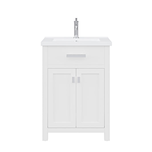 Water Creation | 24 Inch Pure White MDF Single Bowl Ceramics Top Vanity With Double Door From The MYRA Collection | MY24CR01PW-000000000