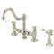 Water Creation | Bridge Style Kitchen Faucet With Side Spray To Match in Polished Nickel (PVD) Finish With Porcelain Lever Handles, Hot And Cold Labels Included | F5-0010-05-CL