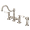 Water Creation | Bridge Style Kitchen Faucet With Side Spray To Match in Brushed Nickel Finish With Porcelain Lever Handles, Hot And Cold Labels Included | F5-0010-02-CL