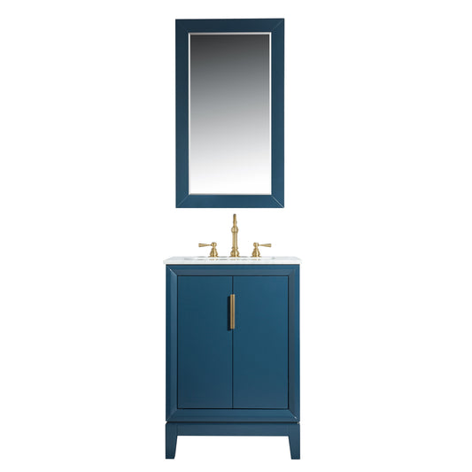 Water Creation | Elizabeth 24-Inch Single Sink Carrara White Marble Vanity In Monarch Blue With Matching Mirror(s) and F2-0012-06-TL Lavatory Faucet(s) | EL24CW06MB-R21TL1206