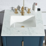 Water Creation | Elizabeth 24-Inch Single Sink Carrara White Marble Vanity In Monarch Blue With Matching Mirror(s) and F2-0013-06-FX Lavatory Faucet(s) | EL24CW06MB-R21FX1306