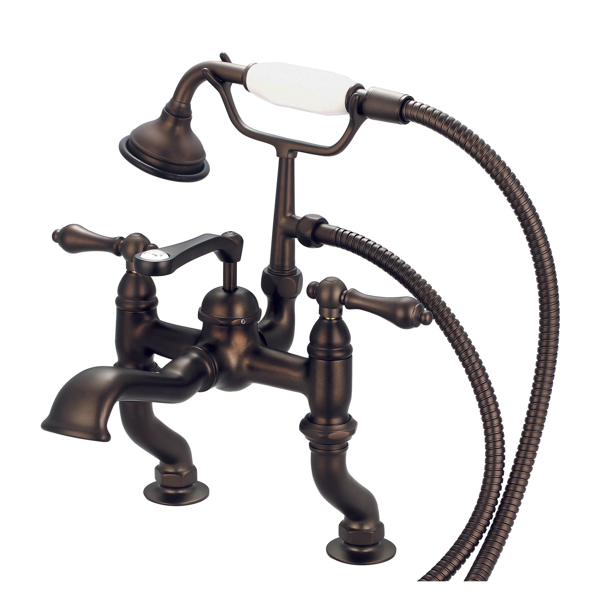 Water Creation | Vintage Classic Adjustable Center Deck Mount Tub Faucet With Handheld Shower in Oil-rubbed Bronze Finish Finish With Metal Lever Handles Without Labels | F6-0004-03-AL