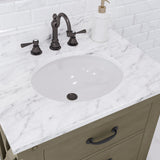 Water Creation | 30 Inch Grizzle Grey Single Sink Bathroom Vanity With Mirror And Faucet With Carrara White Marble Counter Top From The ABERDEEN Collection | AB30CW03GG-A24BX1203