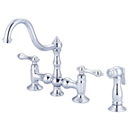 Water Creation | Bridge Style Kitchen Faucet With Side Spray To Match in Chrome Finish With Metal Lever Handles Without Labels | F5-0010-01-AL