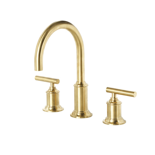 Water Creation | Water Creation Modern Gooseneck Spout Widespread Faucet F2-0014 in Satin Gold PVD | F2-0014-06-BL