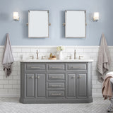 Water Creation | 60" Palace Collection Quartz Carrara Cashmere Grey Bathroom Vanity Set With Hardware And F2-0012 Faucets in Polished Nickel (PVD) Finish | PA60QZ05CG-000TL1205