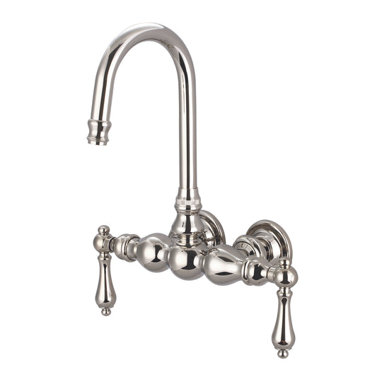 Water Creation | Vintage Classic 3.375 Inch Center Wall Mount Tub Faucet With Gooseneck Spout & Straight Wall Connector in Polished Nickel (PVD) Finish With Metal Lever Handles Without Labels | F6-0014-05-AL