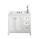 Water Creation | Queen 36-Inch Single Sink Quartz Carrara Vanity In Pure White  | QU36QZ05PW-000000000