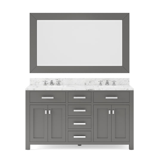 Water Creation | 60 Inch Cashmere Grey Double Sink Bathroom Vanity With Matching Framed Mirror And Faucet From The Madison Collection | MS60CW01CG-R60BX0901