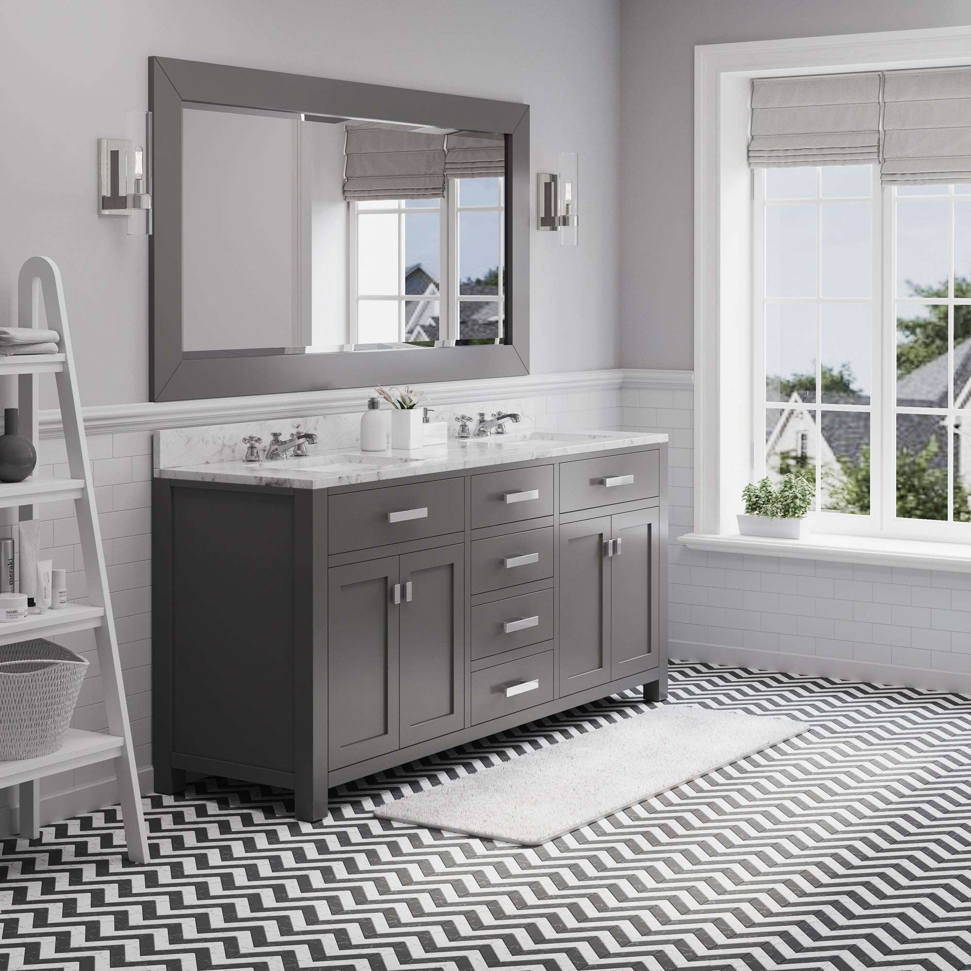 Water Creation | 72 Inch Cashmere Grey Double Sink Bathroom Vanity With Matching Large Framed Mirror From The Madison Collection | MS72CW01CG-R72000000