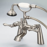 Water Creation | Vintage Classic 7 Inch Spread Deck Mount Tub Faucet With Handheld Shower in Brushed Nickel Finish With Metal Lever Handles Without Labels | F6-0003-02-AL