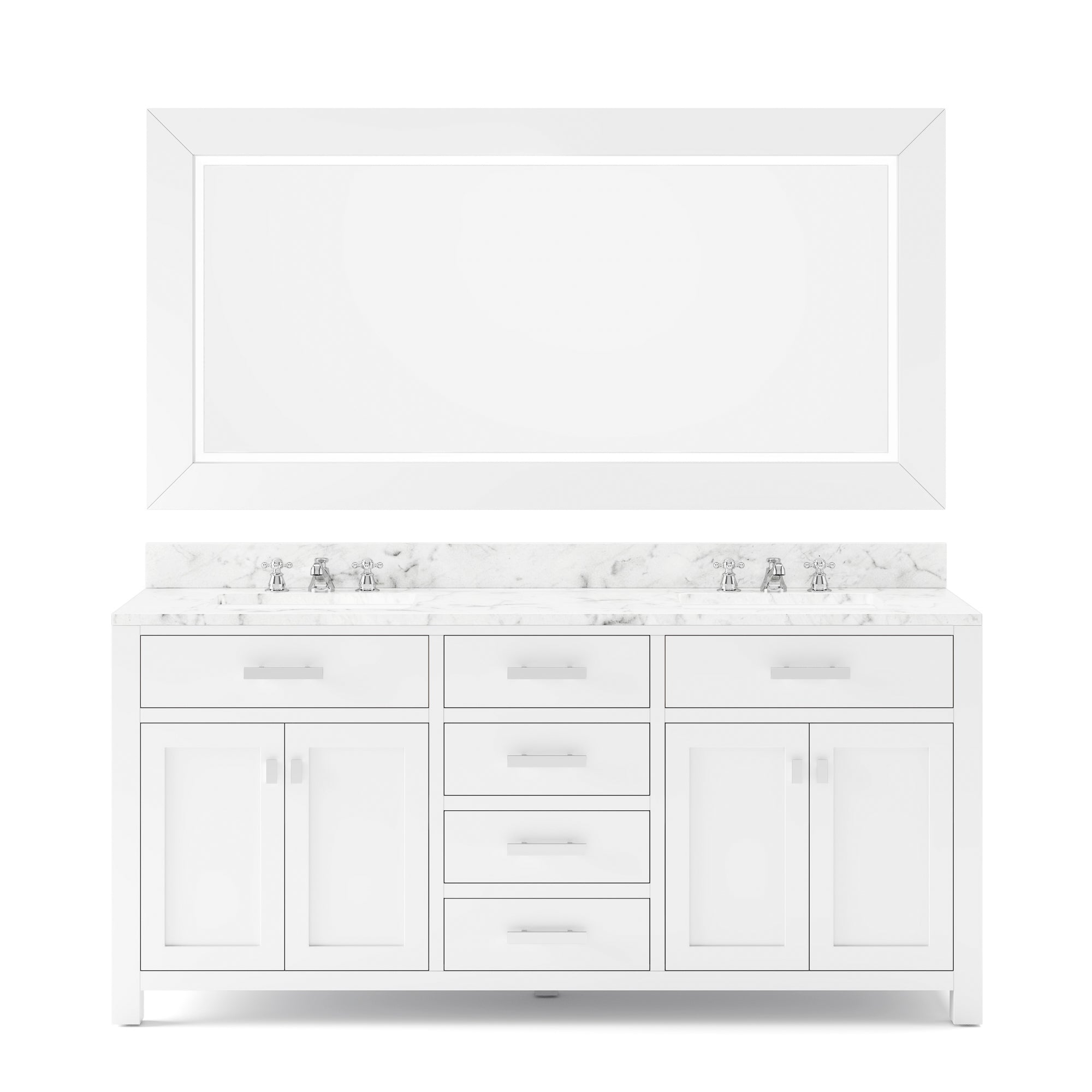 Water Creation | 72 Inch Pure White Double Sink Bathroom Vanity With Matching Large Framed Mirror From The Madison Collection | MS72CW01PW-R72000000