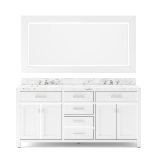 Water Creation | 72 Inch Pure White Double Sink Bathroom Vanity With Matching Large Framed Mirror From The Madison Collection | MS72CW01PW-R72000000