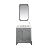 Water Creation | Queen 30-Inch Single Sink Quartz Carrara Vanity In Cashmere Grey With Matching Mirror(s) and F2-0013-01-FX Lavatory Faucet(s) | QU30QZ01CG-Q21FX1301