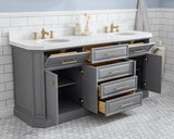 Water Creation | 72" Palace Collection Quartz Carrara Cashmere Grey Bathroom Vanity Set With Hardware in Satin Gold Finish And Only Mirrors in Chrome Finish | PA72QZ06CG-E18000000