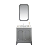 Water Creation | Queen 30-Inch Single Sink Quartz Carrara Vanity In Cashmere Grey With Matching Mirror(s) and F2-0012-01-TL Lavatory Faucet(s) | QU30QZ01CG-Q21TL1201