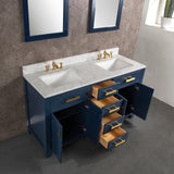 Water Creation | Madison 60-Inch Double Sink Carrara White Marble Vanity In Monarch BlueWith Matching Mirror(s) | MS60CW06MB-R21000000