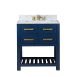 Water Creation | 30 Inch Monarch Blue Single Sink Bathroom Vanity With F2-0013 Satin Gold Faucet From The Madalyn Collection | MA30CW06MB-000FX1306