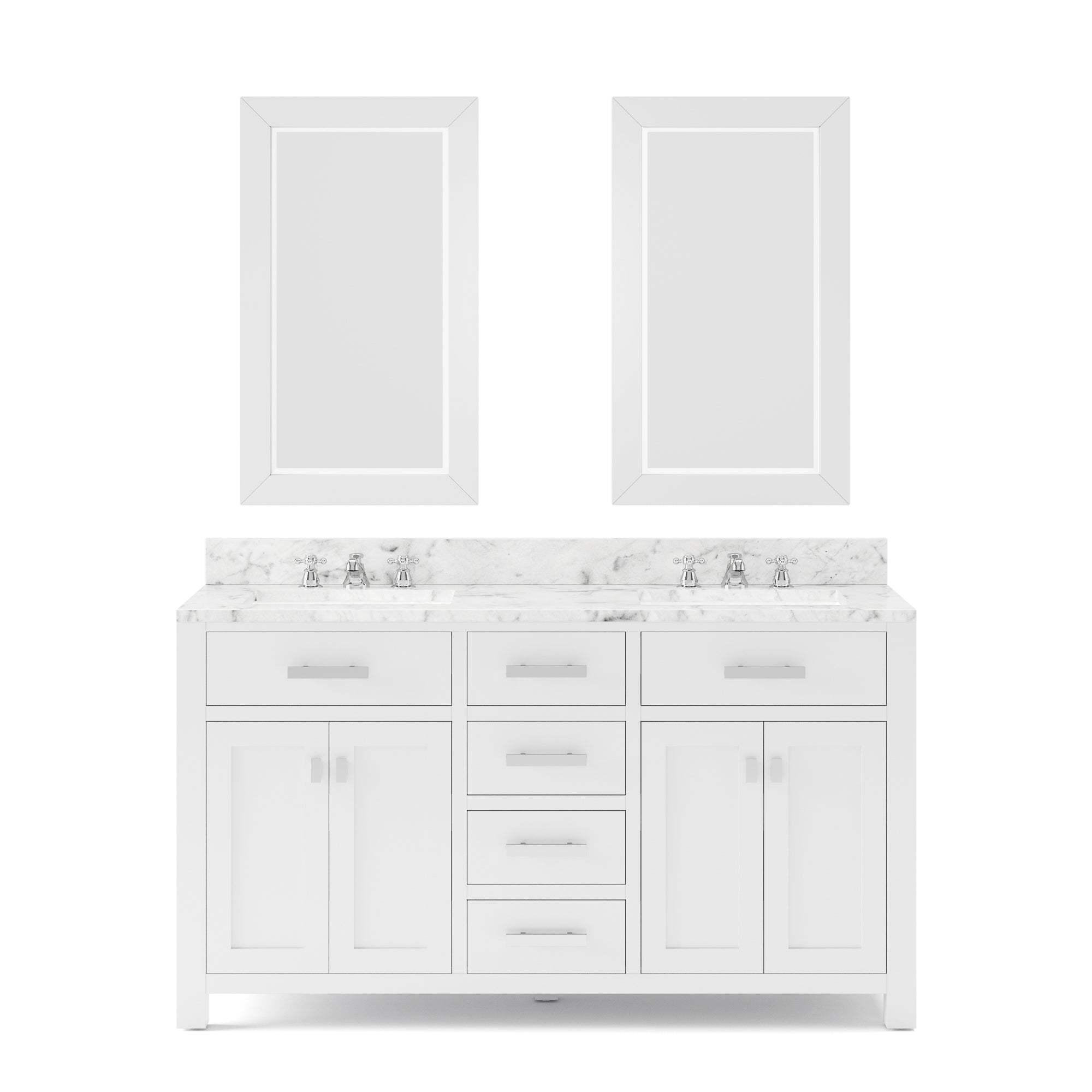 Water Creation | 60 Inch Pure White Double Sink Bathroom Vanity With 2 Matching Framed Mirrors From The Madison Collection | MS60CW01PW-R21000000