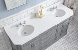 Water Creation | 72" Palace Collection Quartz Carrara Cashmere Grey Bathroom Vanity Set With Hardware And F2-0009 Faucets in Chrome Finish | PA72QZ01CG-000BX0901