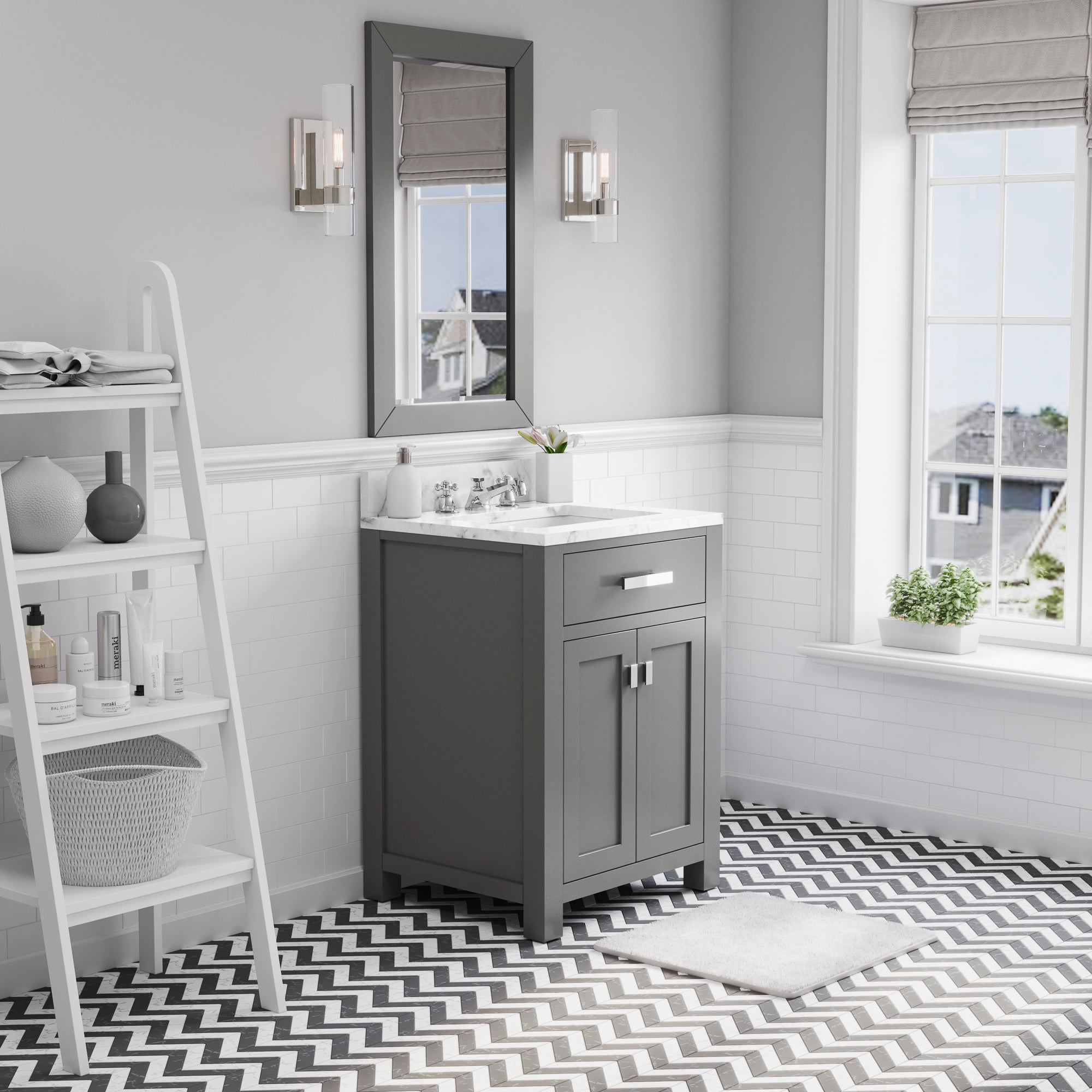 Water Creation | 24 Inch Cashmere Grey Single Sink Bathroom Vanity With Matching Framed Mirror From The Madison Collection | MS24CW01CG-R21000000