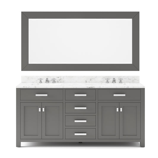 Water Creation | 72 Inch Cashmere Grey Double Sink Bathroom Vanity With Matching Framed Mirror And Faucet From The Madison Collection | MS72CW01CG-R72BX0901