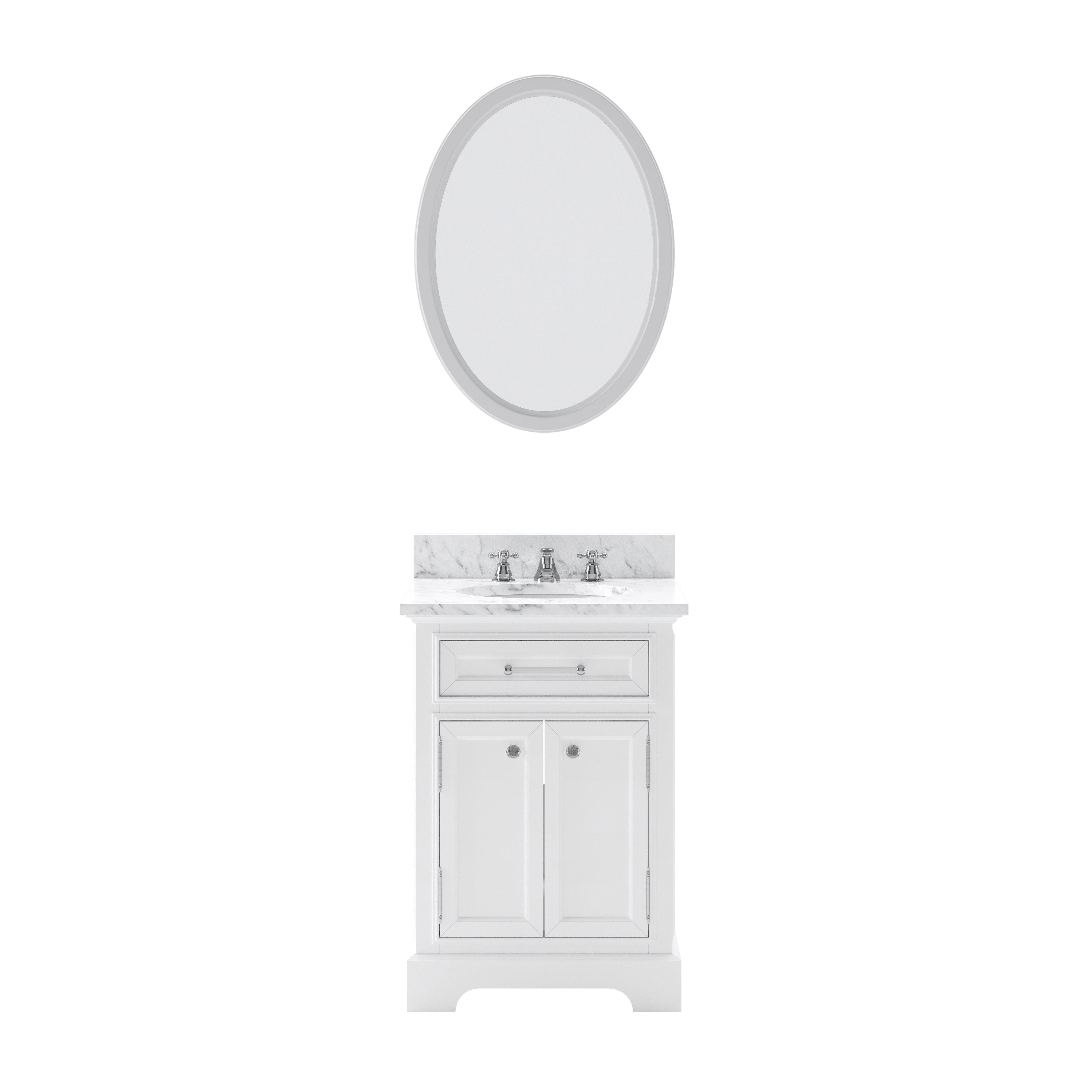 Water Creation | 24 Inch Pure White Single Sink Bathroom Vanity With Matching Framed Mirror And Faucet From The Derby Collection | DE24CW01PW-O21BX0901