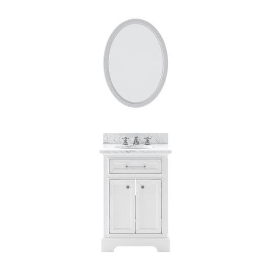 Water Creation | 24 Inch Pure White Single Sink Bathroom Vanity With Matching Framed Mirror And Faucet From The Derby Collection | DE24CW01PW-O21BX0901