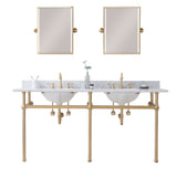 Water Creation | Embassy 72 Inch Wide Double Wash Stand, P-Trap, Counter Top with Basin, F2-0012 Faucet and Mirror included in Satin Gold Finish | EB72E-0612