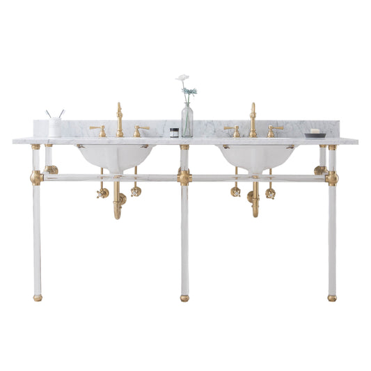 Water Creation | Empire 72 Inch Wide Double Wash Stand, P-Trap, and Counter Top with Basin included in Satin Gold Finish | EP72C-0600