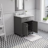 Water Creation | 30 Inch Cashmere Grey Single Sink Bathroom Vanity With Matching Framed Mirror And Faucet From The Madison Collection | MS30CW01CG-R24BX0901