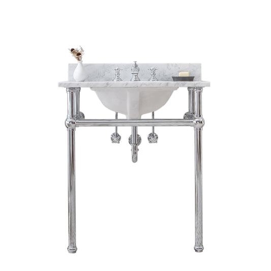 Water Creation | Embassy 30 Inch Wide Single Wash Stand, P-Trap, Counter Top with Basin, and F2-0013 Faucet included in Chrome Finish | EB30D-0113