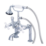 Water Creation | Vintage Classic 7 Inch Spread Deck Mount Tub Faucet With 6 Inch Risers & Handheld Shower in Chrome Finish With Porcelain Cross Handles, Hot And Cold Labels Included | F6-0006-01-PX