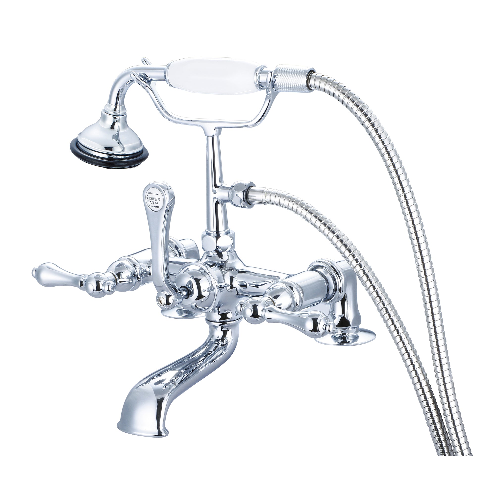 Water Creation | Vintage Classic 7 Inch Spread Deck Mount Tub Faucet With 2 Inch Risers & Handheld Shower in Chrome Finish With Metal Lever Handles Without Labels | F6-0007-01-AL