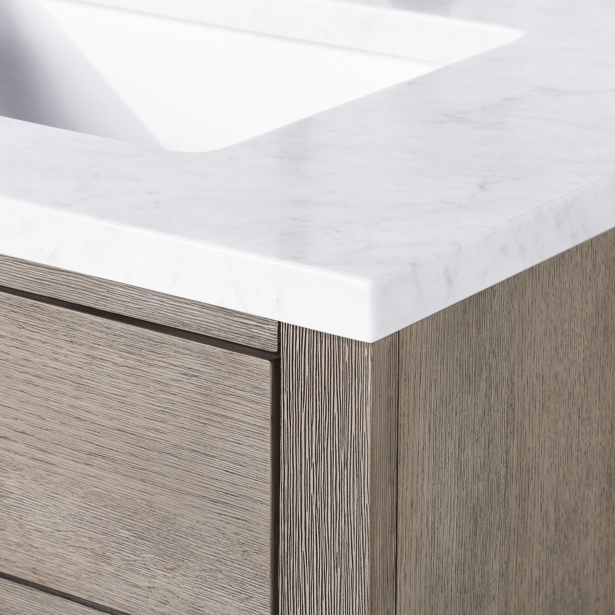 Water Creation | Chestnut 72 In. Double Sink Carrara White Marble Countertop Vanity In Grey Oak with Mirrors | CH72CW03GK-R21000000
