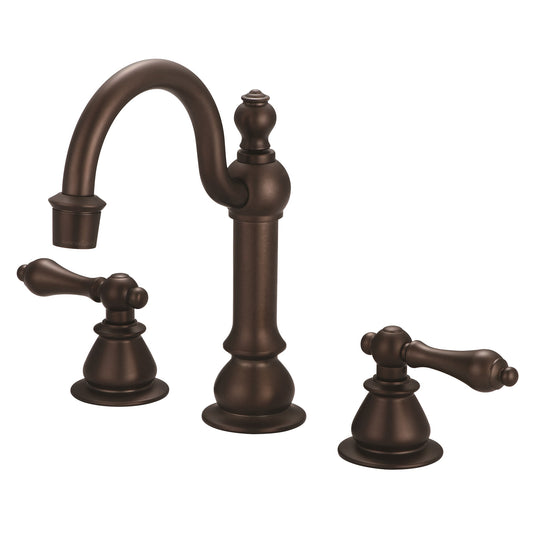 Water Creation | American 20th Century Classic Widespread Lavatory F2-0012 Faucets With Pop-Up Drain in Oil-rubbed Bronze Finish With Metal Lever Handles | F2-0012-03-AL