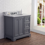 Water Creation | 36 Inch Wide Cashmere Grey Single Sink Carrara Marble Bathroom Vanity With Matching Mirror And Faucet(s) From The Derby Collection | DE36CW01CG-B24BX0901