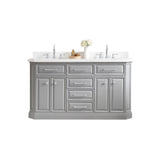 Water Creation | 60" Palace Collection Quartz Carrara Cashmere Grey Bathroom Vanity Set With Hardware And F2-0012 Faucets in Chrome Finish | PA60QZ01CG-000TL1201