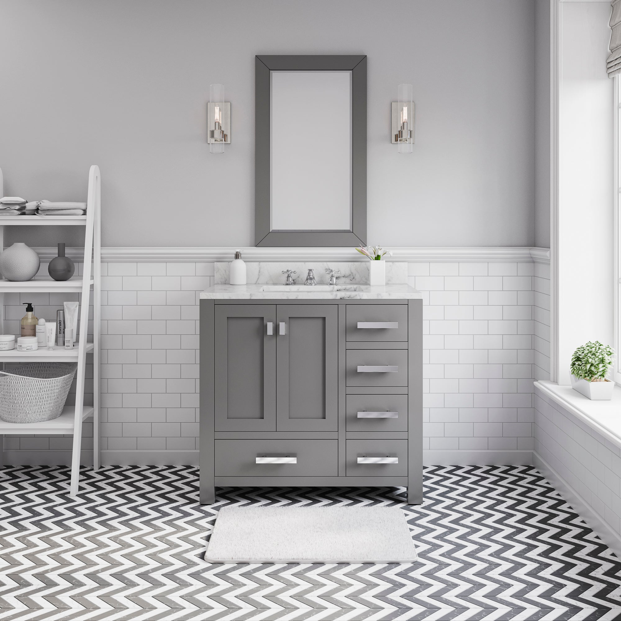 Water Creation | 36 Inch Wide Cashmere Grey Single Sink Bathroom Vanity With Matching Mirror From The Madison Collection | MS36CW01CG-R24000000