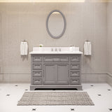 Water Creation | 48 Inch Cashmere Grey Single Sink Bathroom Vanity With Matching Framed Mirror And Faucet From The Derby Collection | DE48CW01CG-O24BX0901