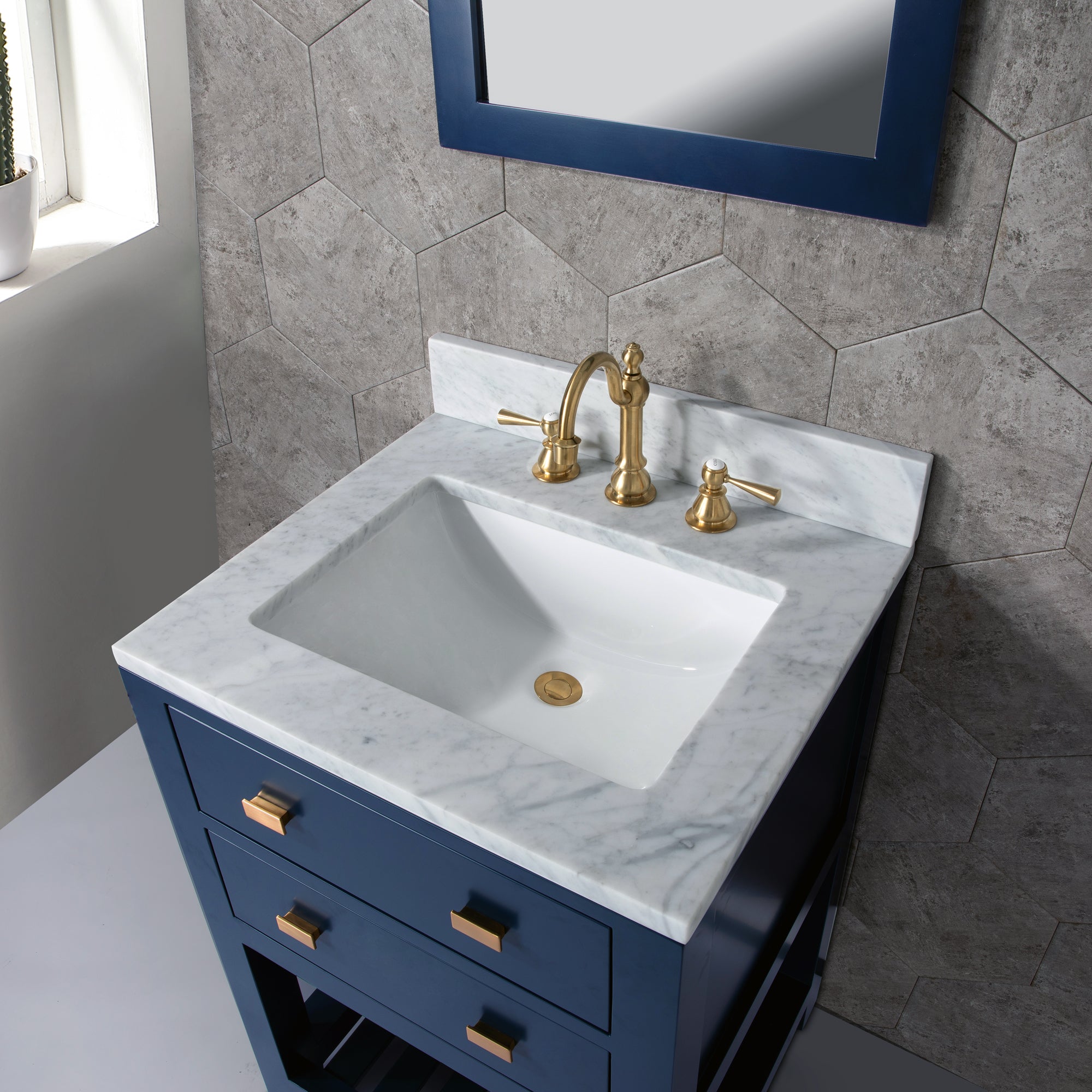 Water Creation | 24 Inch Monarch Blue Single Sink Bathroom Vanity With F2-0012 Satin Gold Faucet From The Madalyn Collection | MA24CW06MB-000TL1206