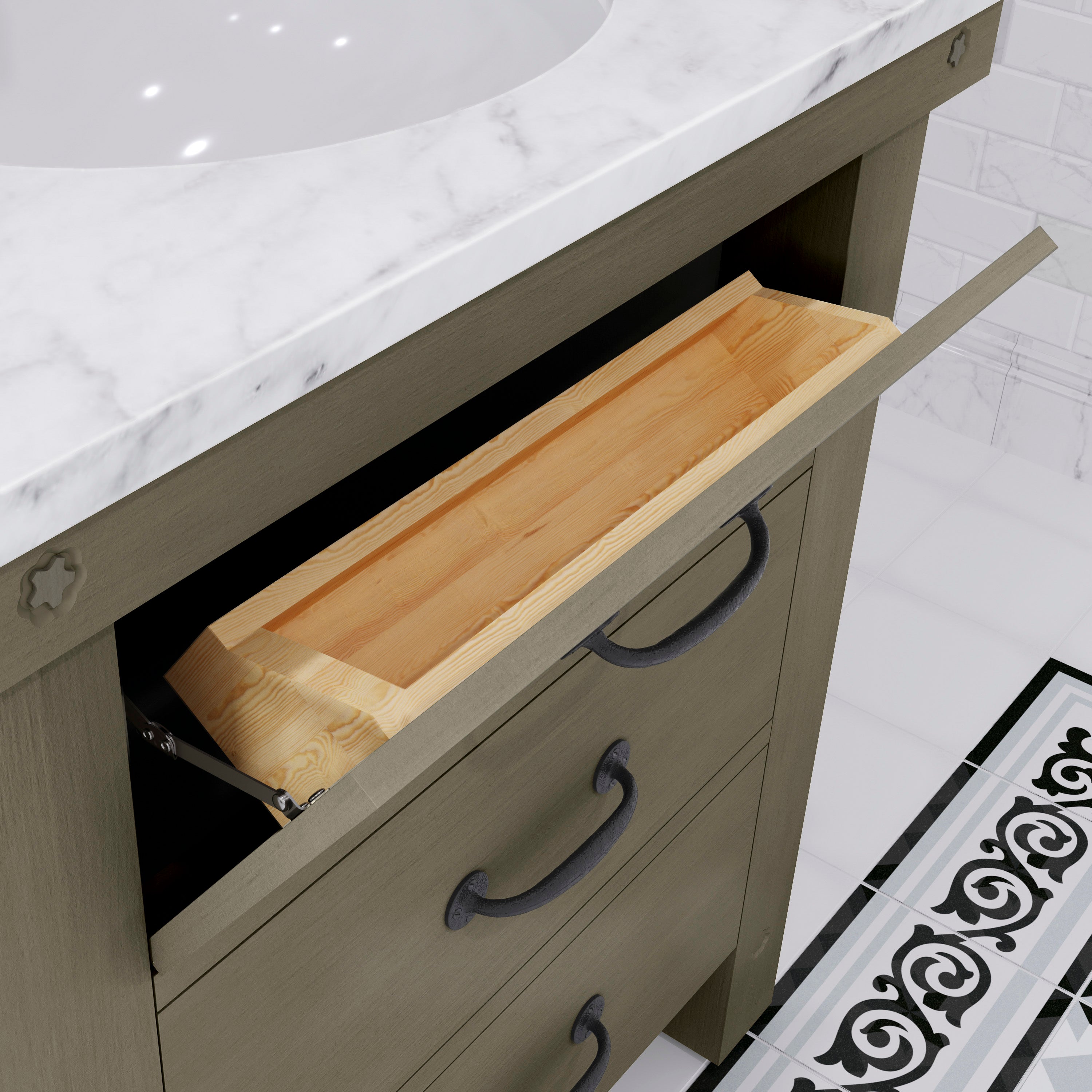 Water Creation | 30 Inch Grizzle Grey Single Sink Bathroom Vanity With Carrara White Marble Counter Top From The ABERDEEN Collection | AB30CW03GG-000000000