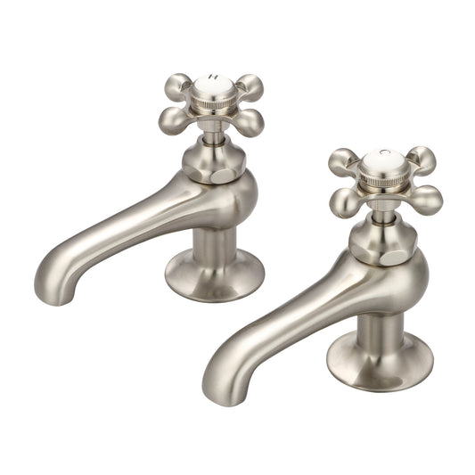 Water Creation | Vintage Classic Basin Cocks Lavatory Faucets in Brushed Nickel Finish With Metal Cross Handles, Hot And Cold Labels Included | F1-0003-02-DX